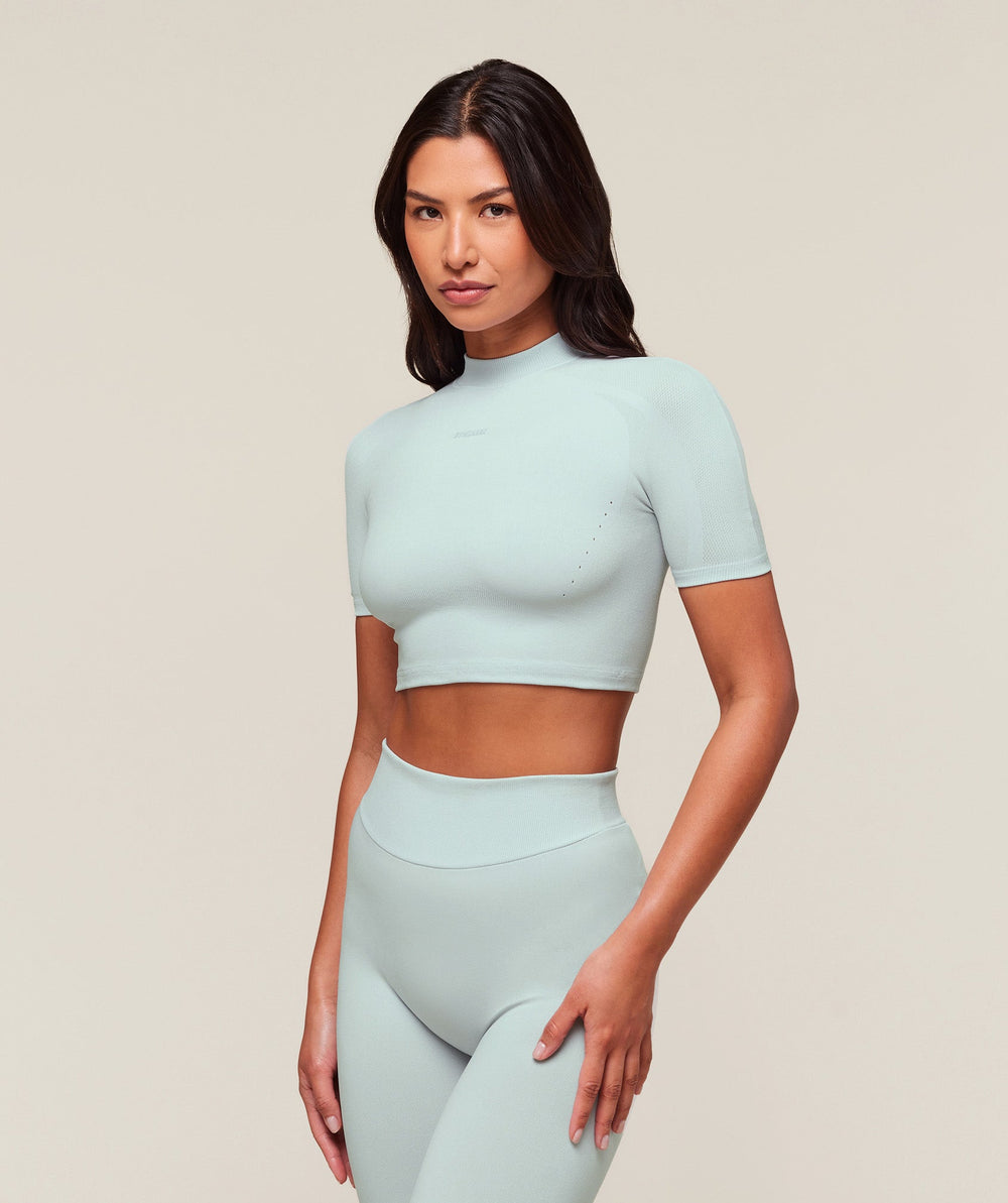 everywear Warp Knit Crop Top Frost Blue