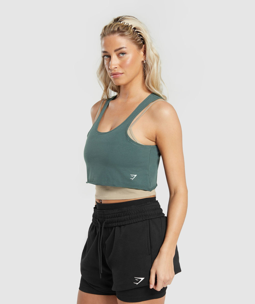 Lifting 2 In 1 Crop Tank Sand Brown/Slate Teal