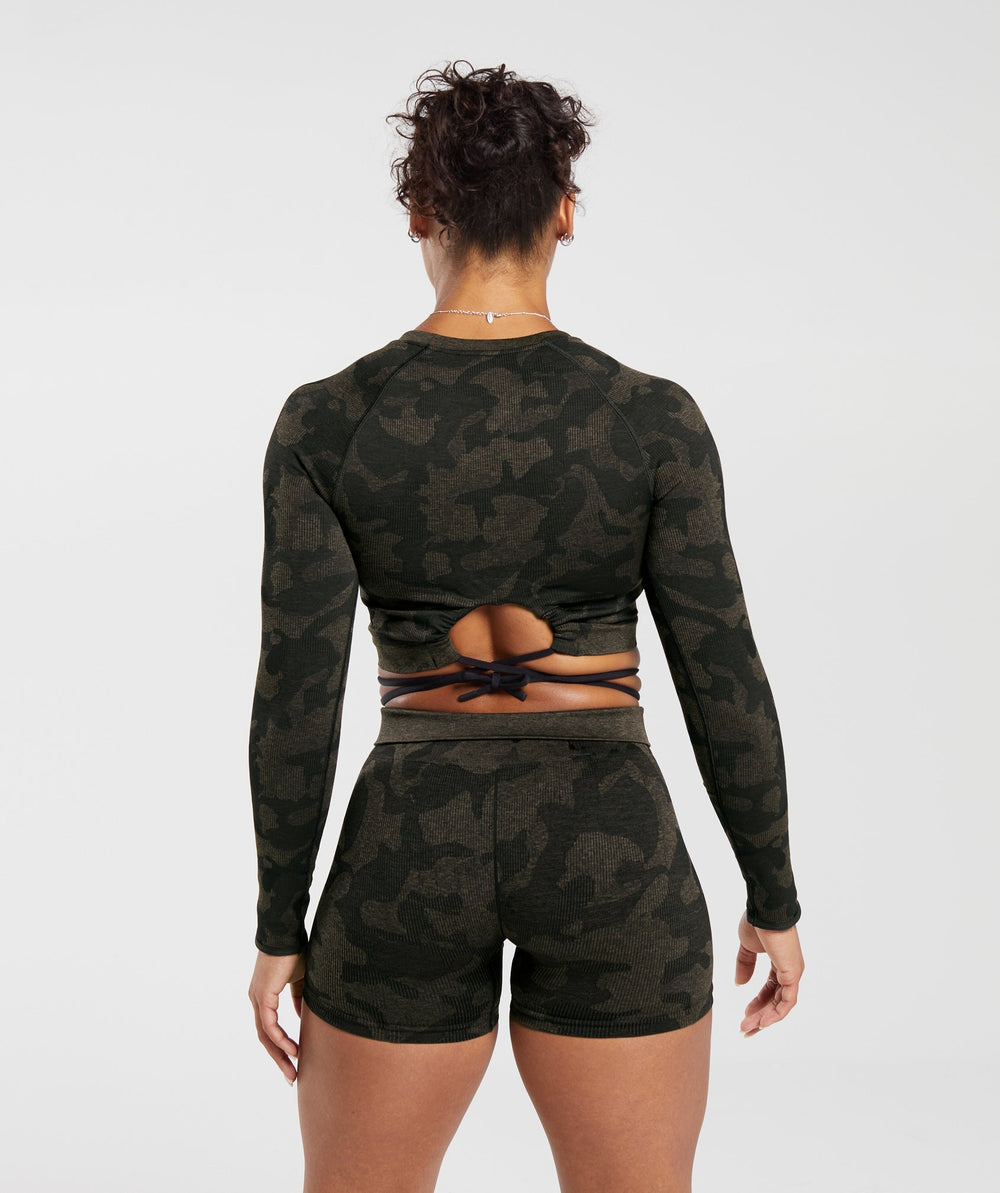 Adapt Camo Seamless Ribbed Long Sleeve Crop Top Black/Camo Brown