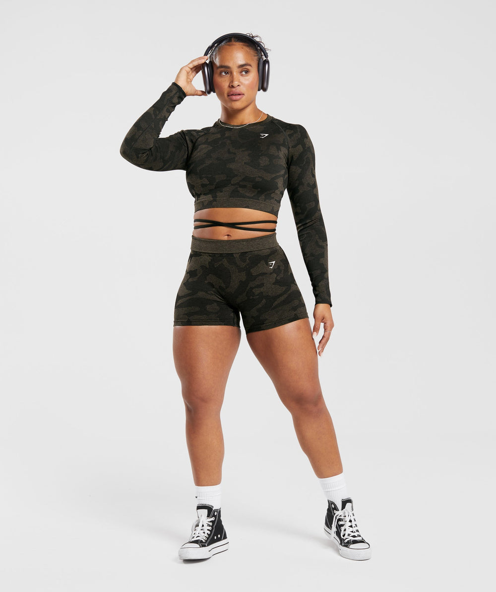 Adapt Camo Seamless Ribbed Long Sleeve Crop Top Black/Camo Brown