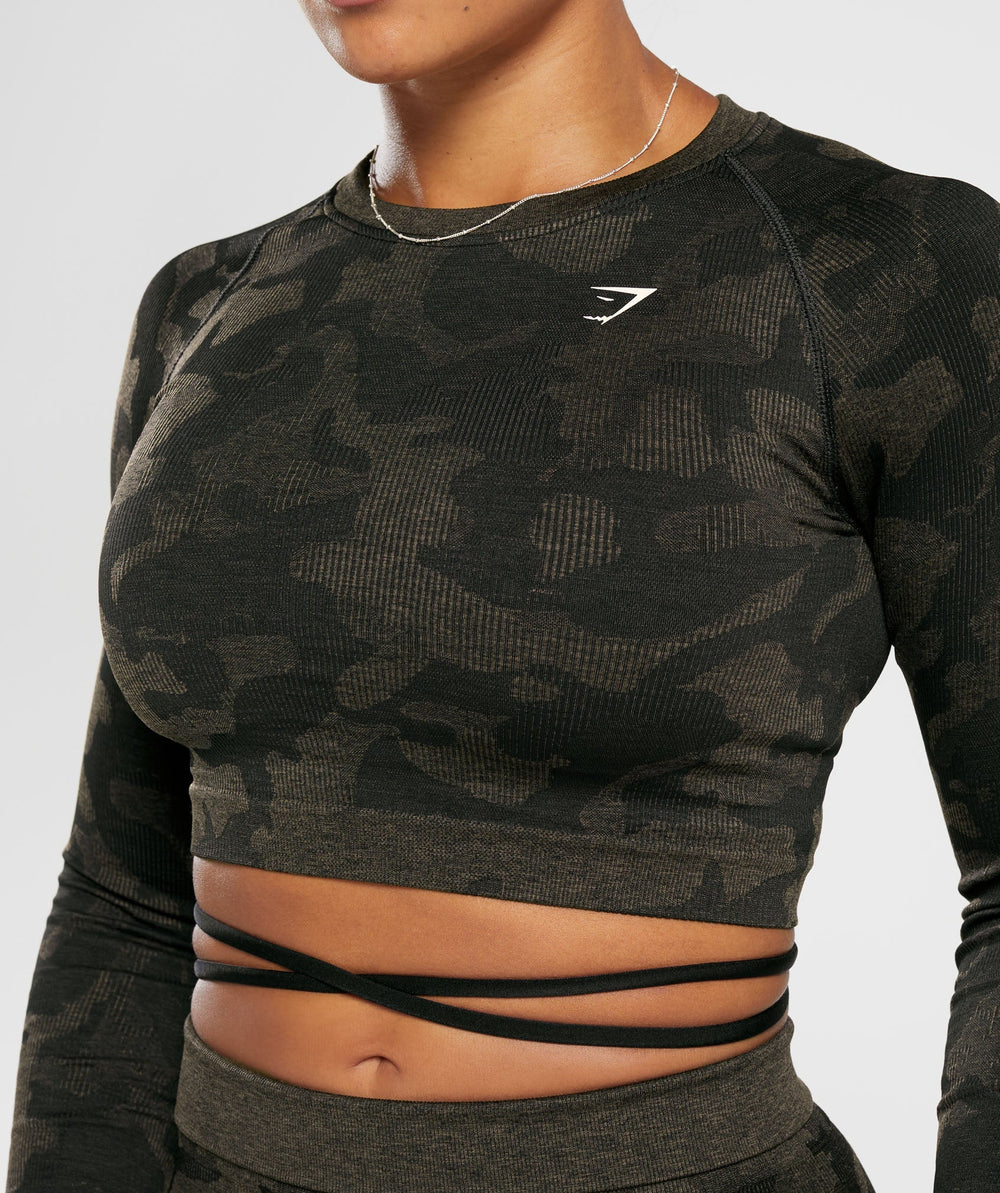 Adapt Camo Seamless Ribbed Long Sleeve Crop Top Black/Camo Brown