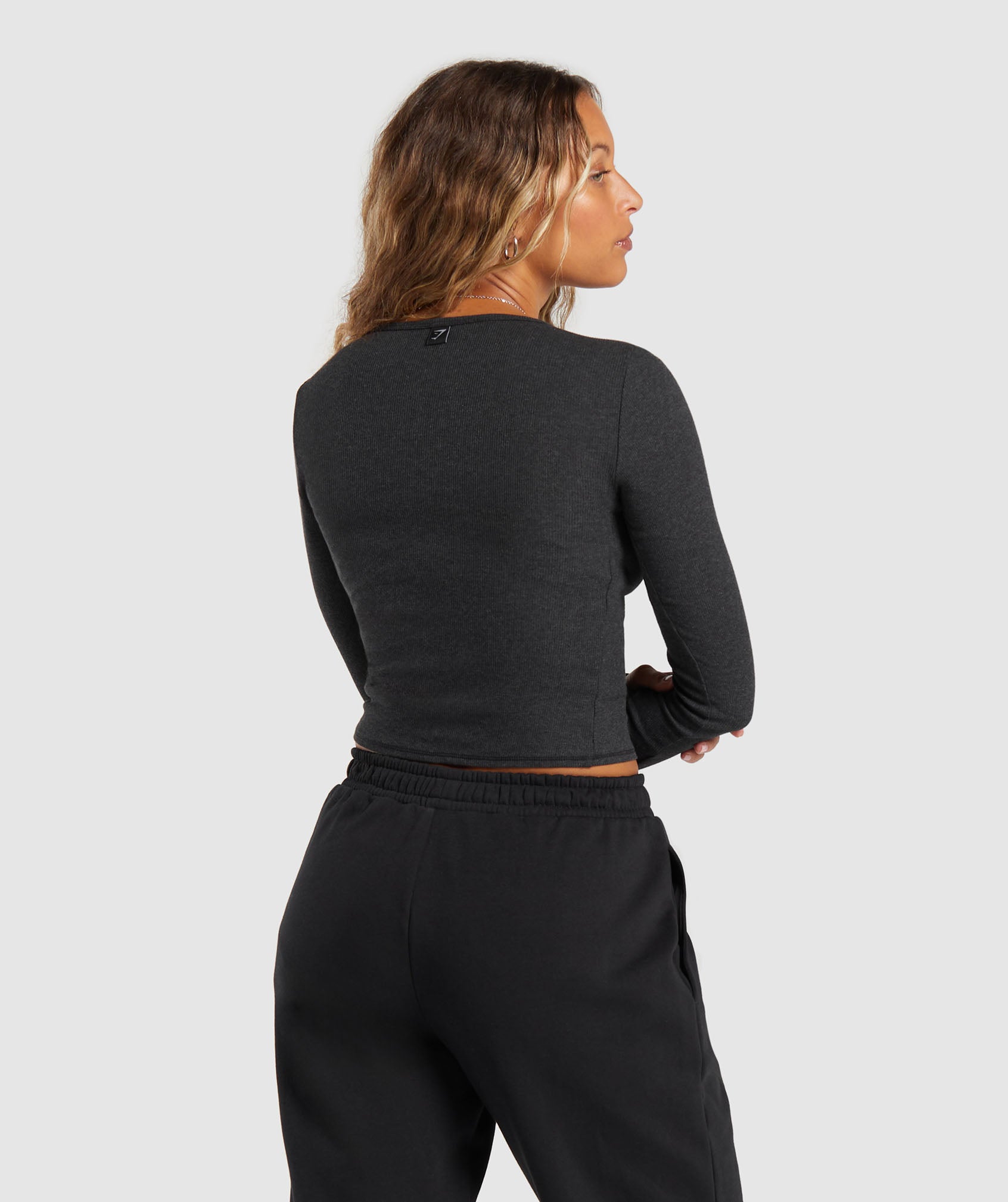 Rib Long Sleeve Top Midnight Black Marl