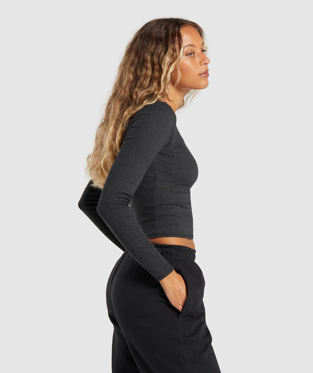 Rib Long Sleeve Top Midnight Black Marl