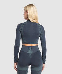 Caged Seamless Long Sleeve Crop Top Heavy Blue/Iron Blue