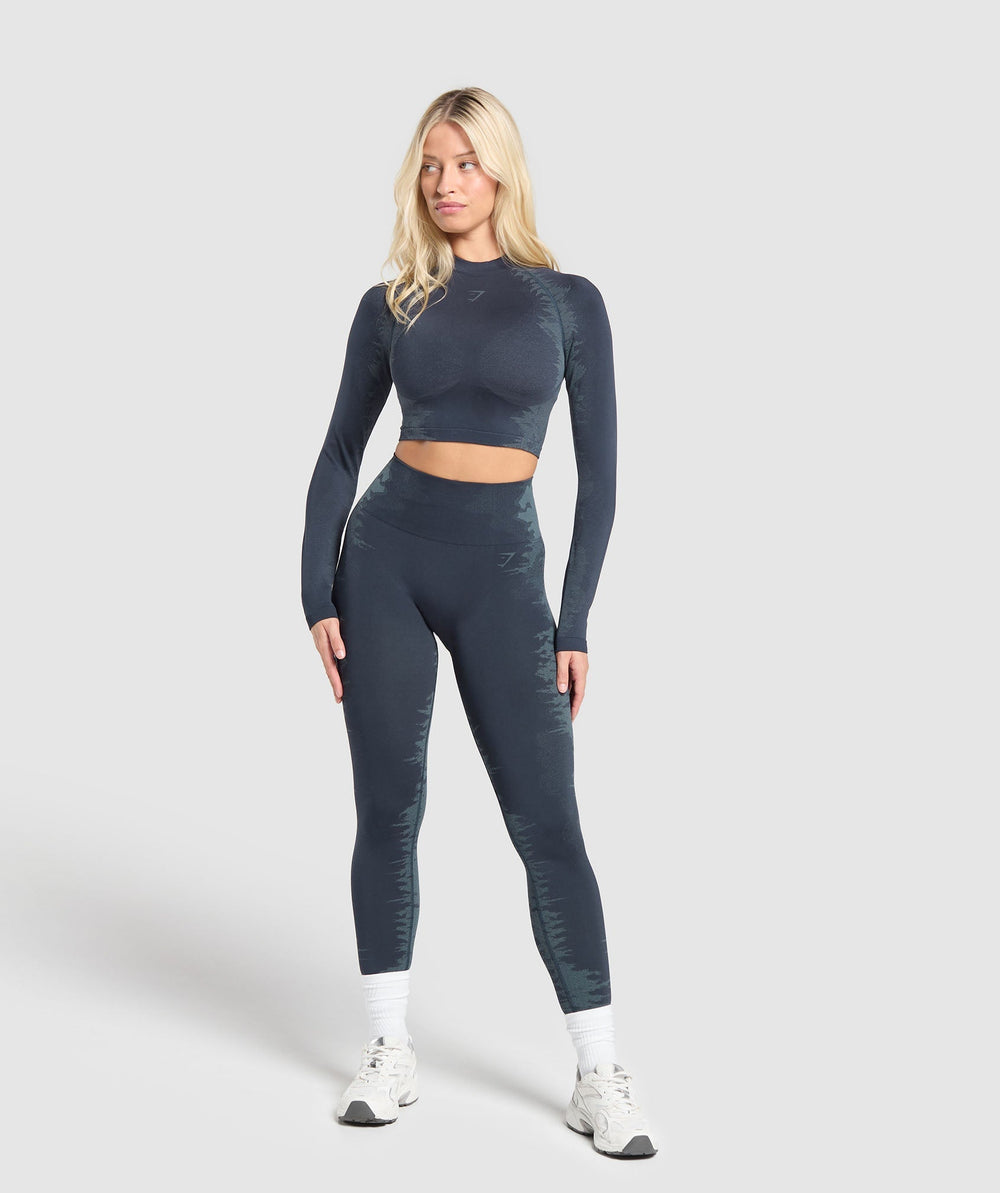 Caged Seamless Long Sleeve Crop Top Heavy Blue/Iron Blue