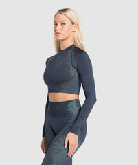 Caged Seamless Long Sleeve Crop Top Heavy Blue/Iron Blue