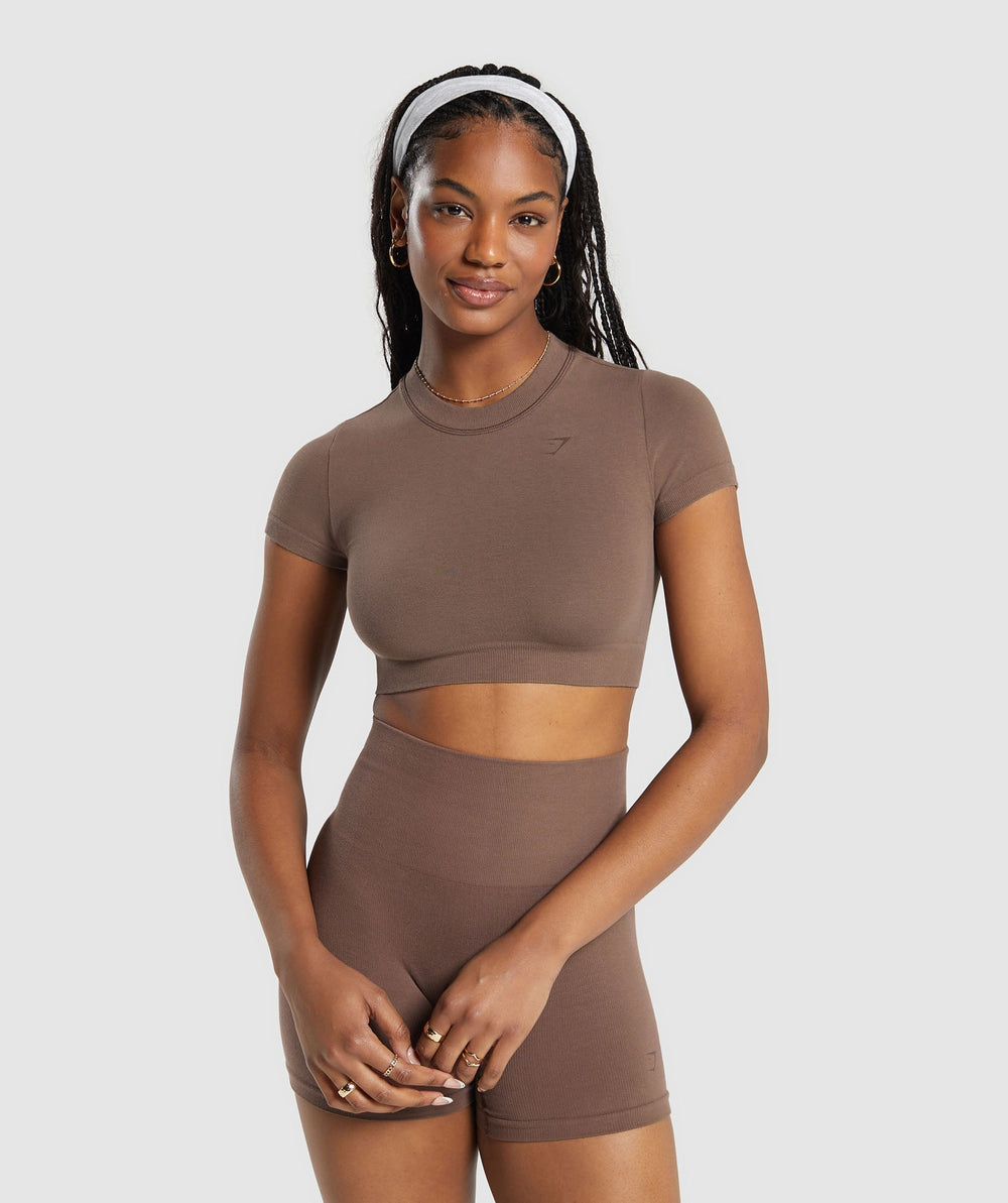 Cotton Seamless Crop Top Soft Brown