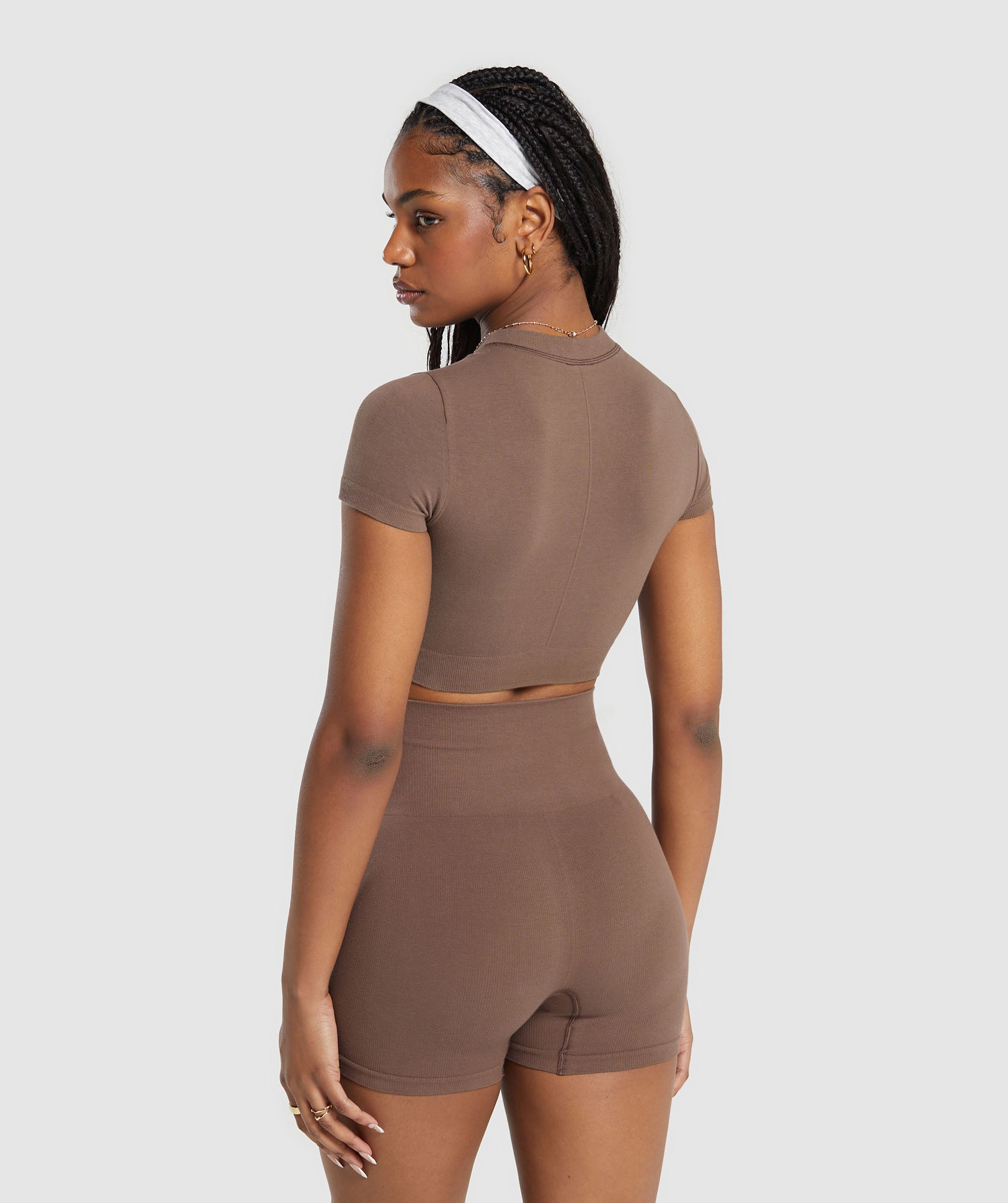 Cotton Seamless Crop Top Soft Brown