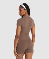 Cotton Seamless Crop Top Soft Brown