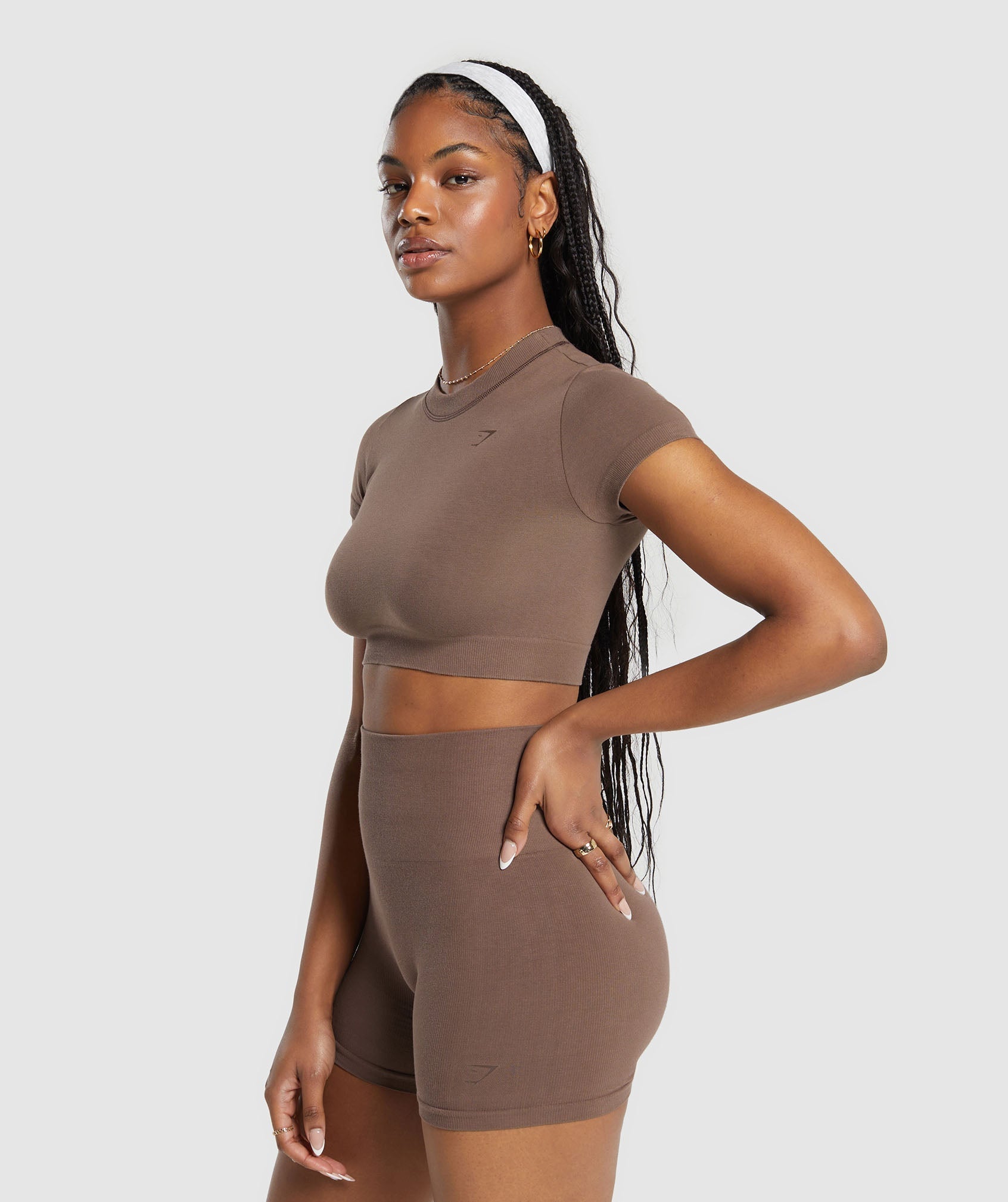 Cotton Seamless Crop Top Soft Brown
