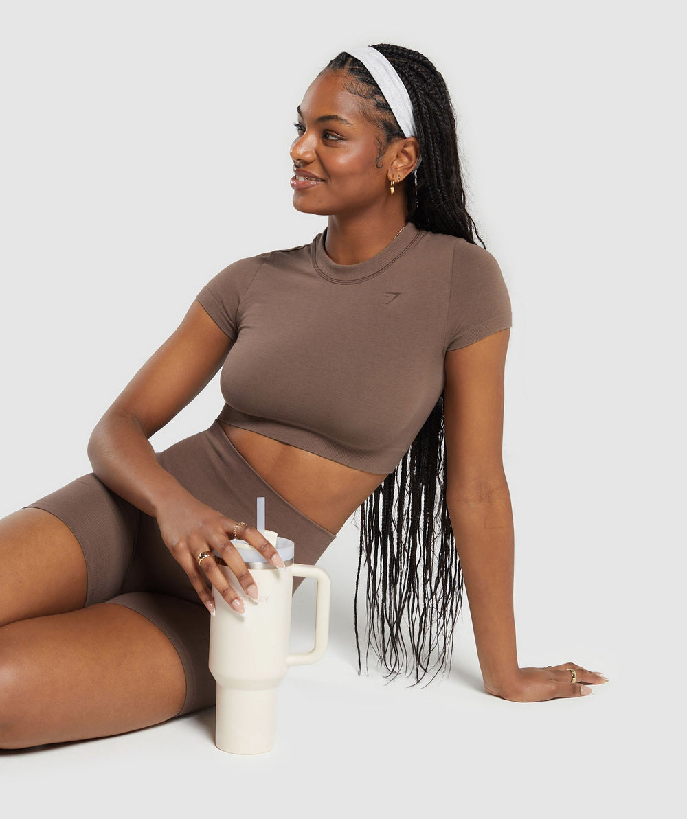 Cotton Seamless Crop Top Soft Brown