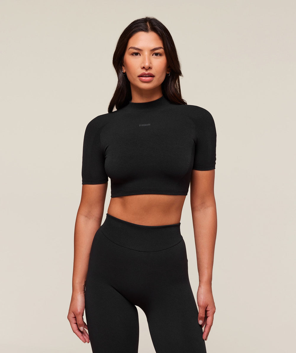 everywear Warp Knit Crop Top Black