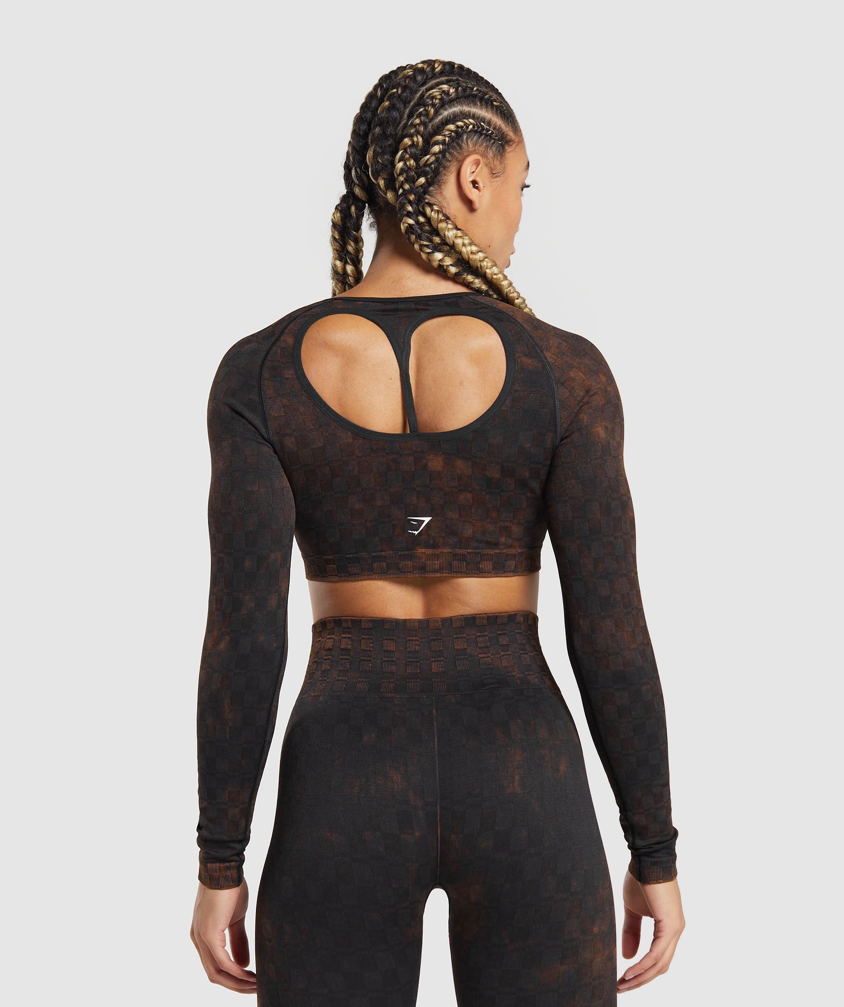 Check Seamless Washed  Long Sleeve Top Black