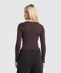 Rib Long Sleeve Top Brown Marl