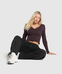 Rib Long Sleeve Top Brown Marl