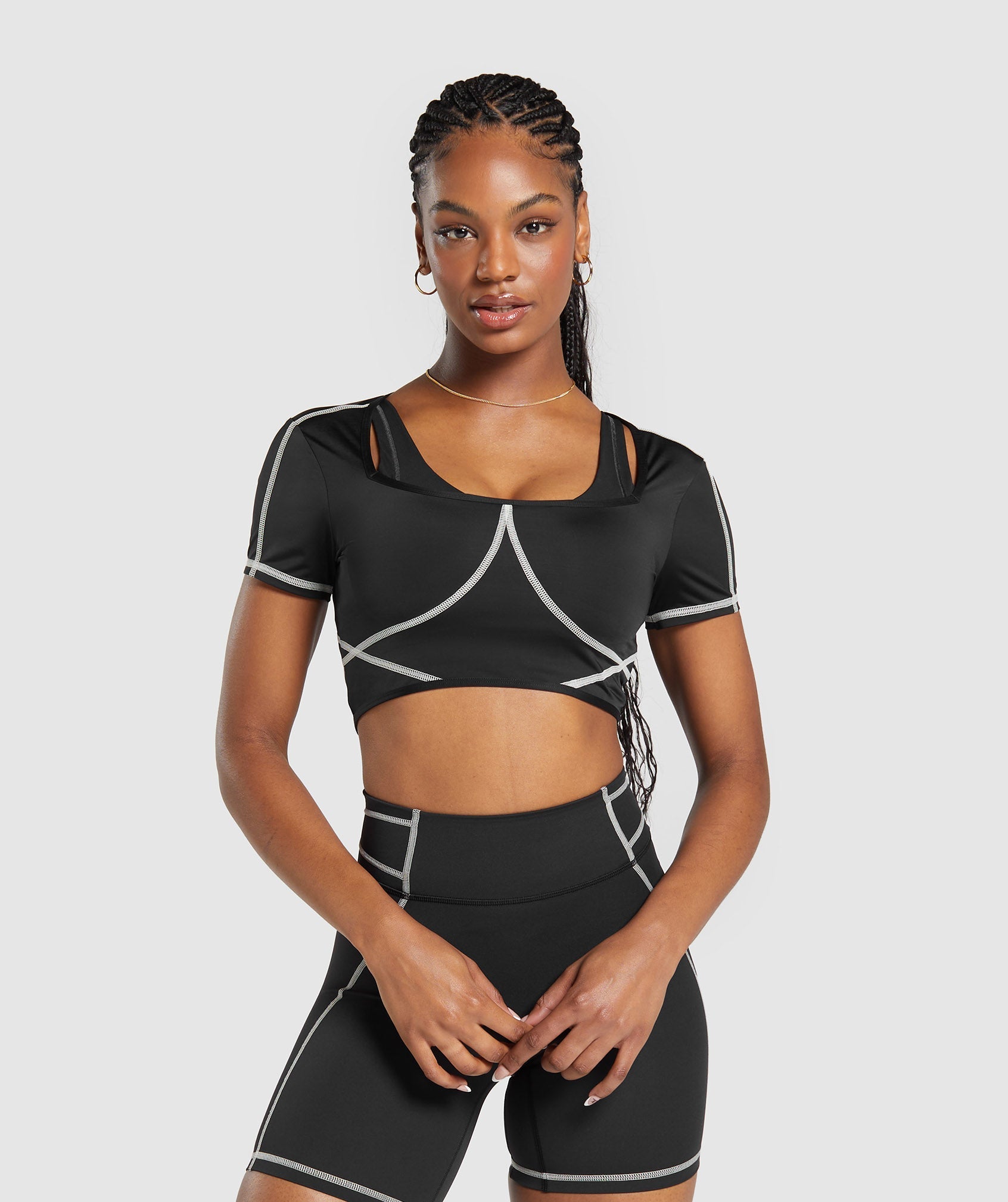 Stitch Feature Crop Top Black