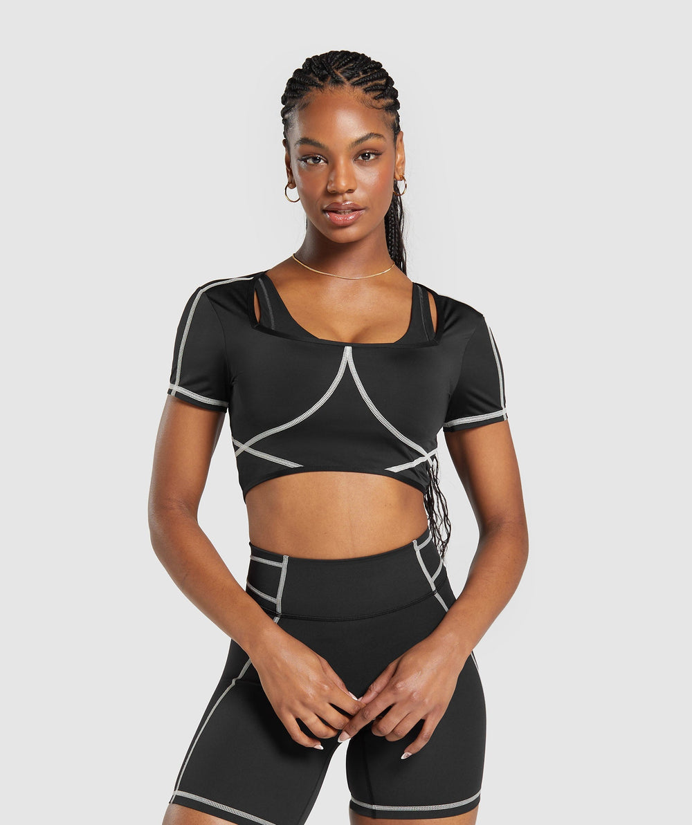 Stitch Feature Crop Top Black