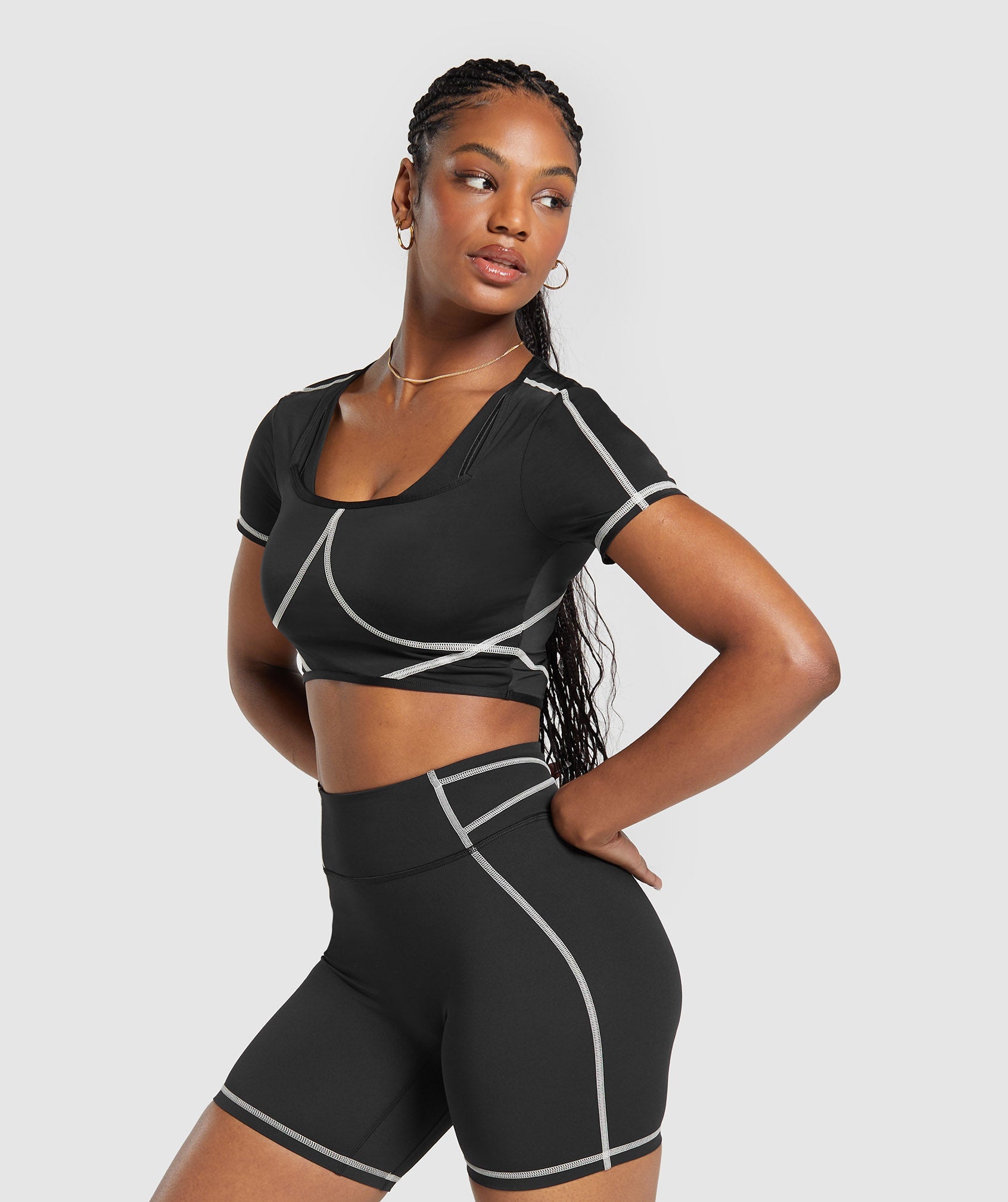 Stitch Feature Crop Top Black