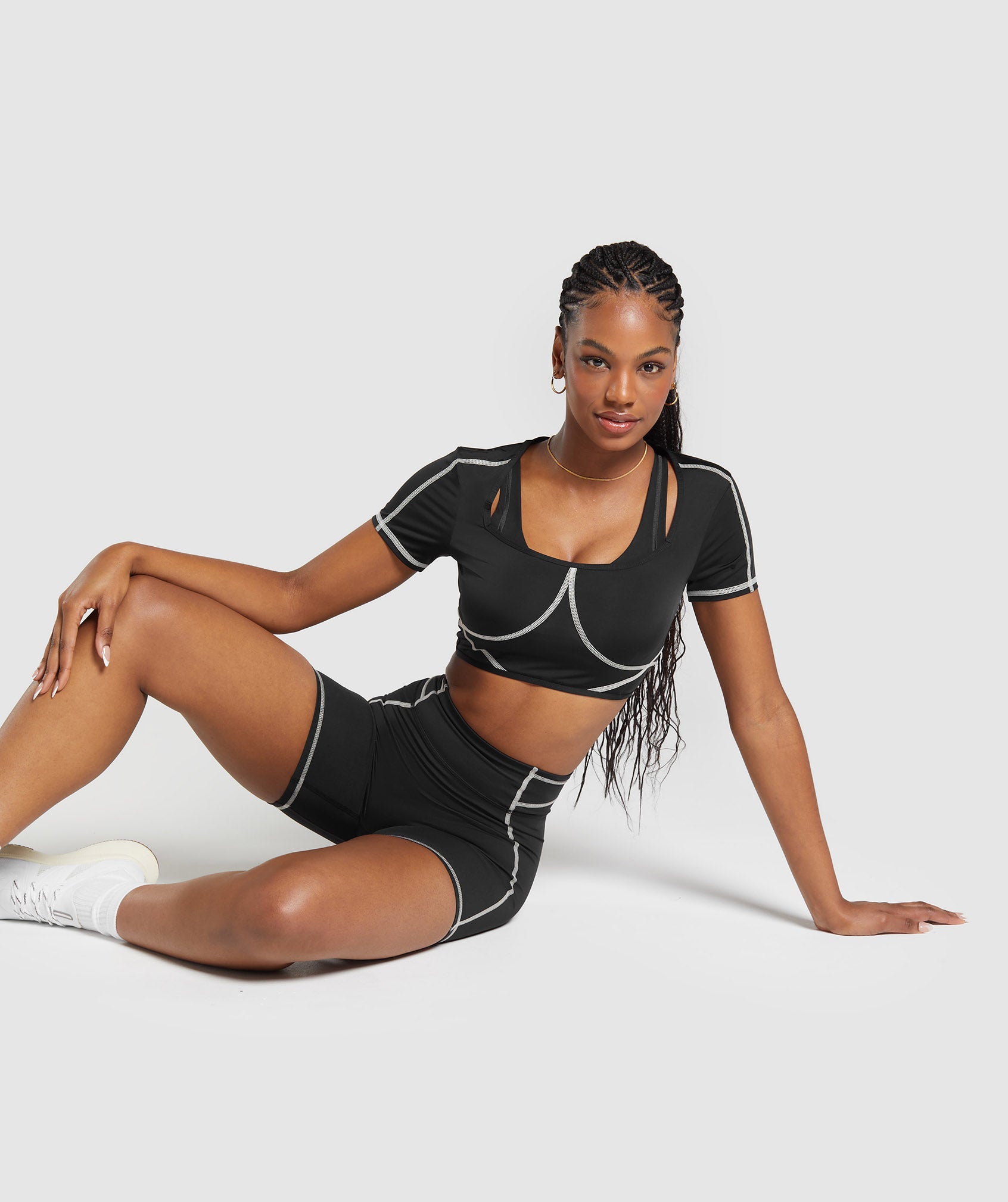 Stitch Feature Crop Top Black