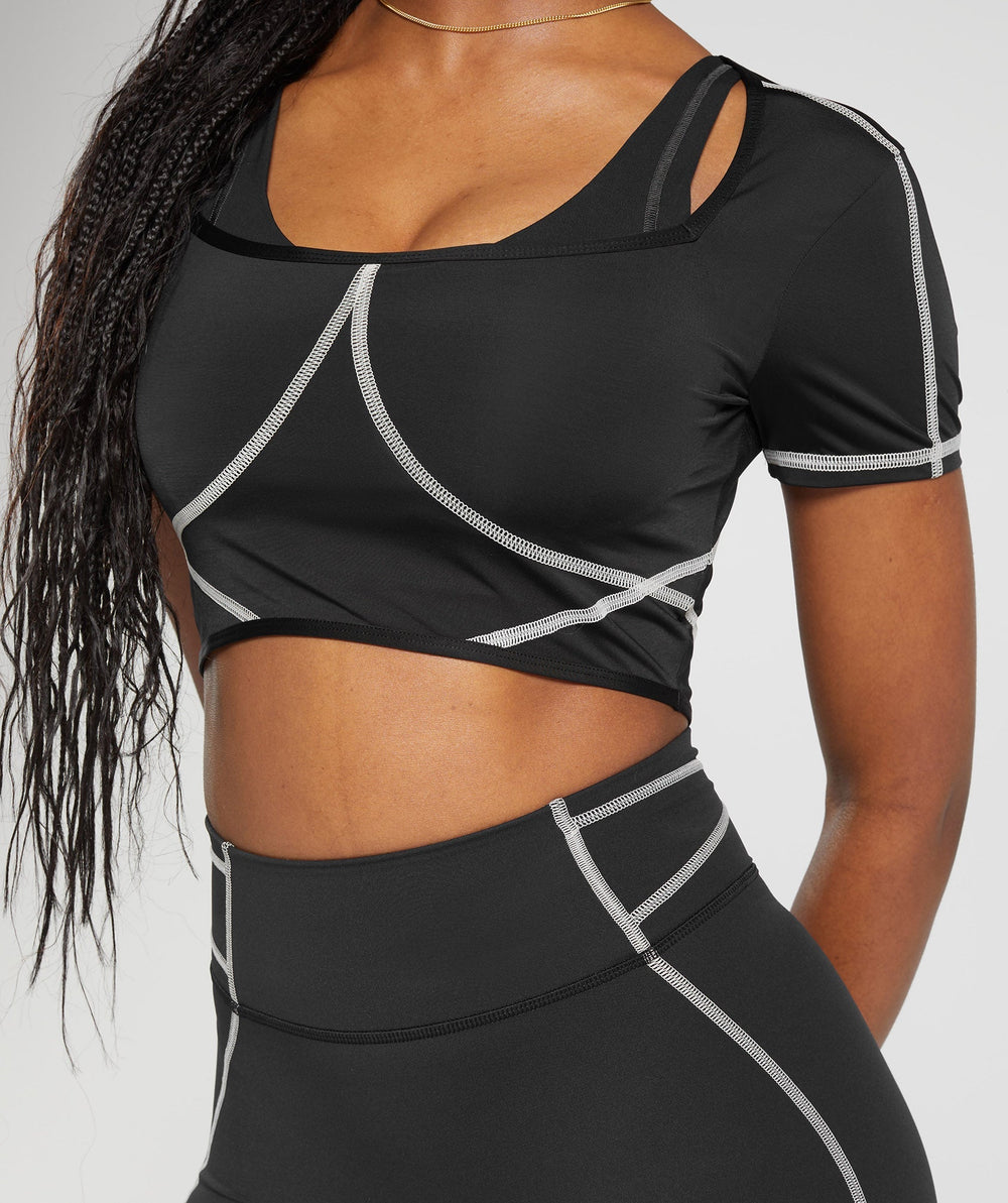 Stitch Feature Crop Top Black