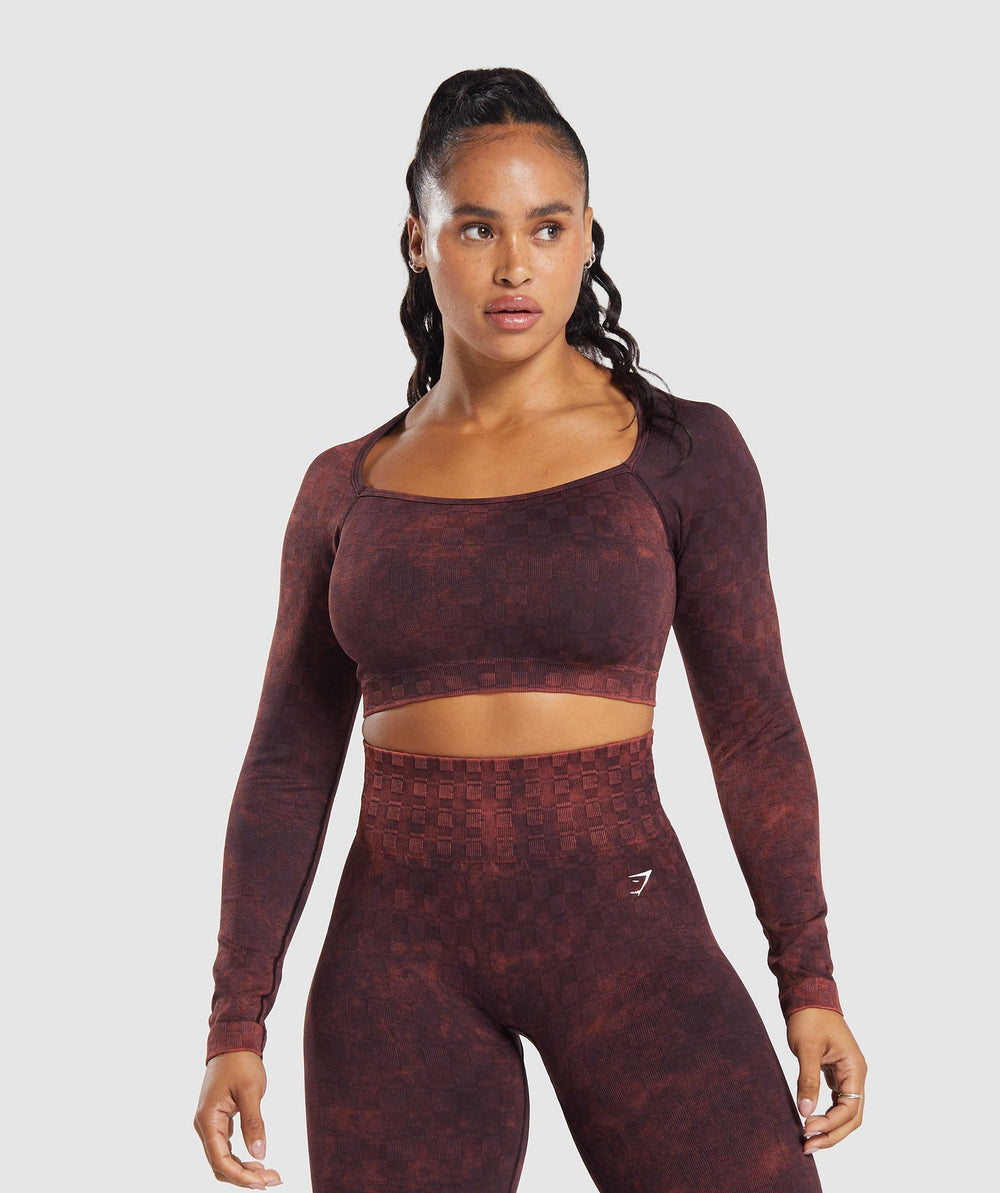 Check Seamless Washed Long Sleeve Top Plum Brown