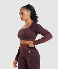 Check Seamless Washed Long Sleeve Top Plum Brown