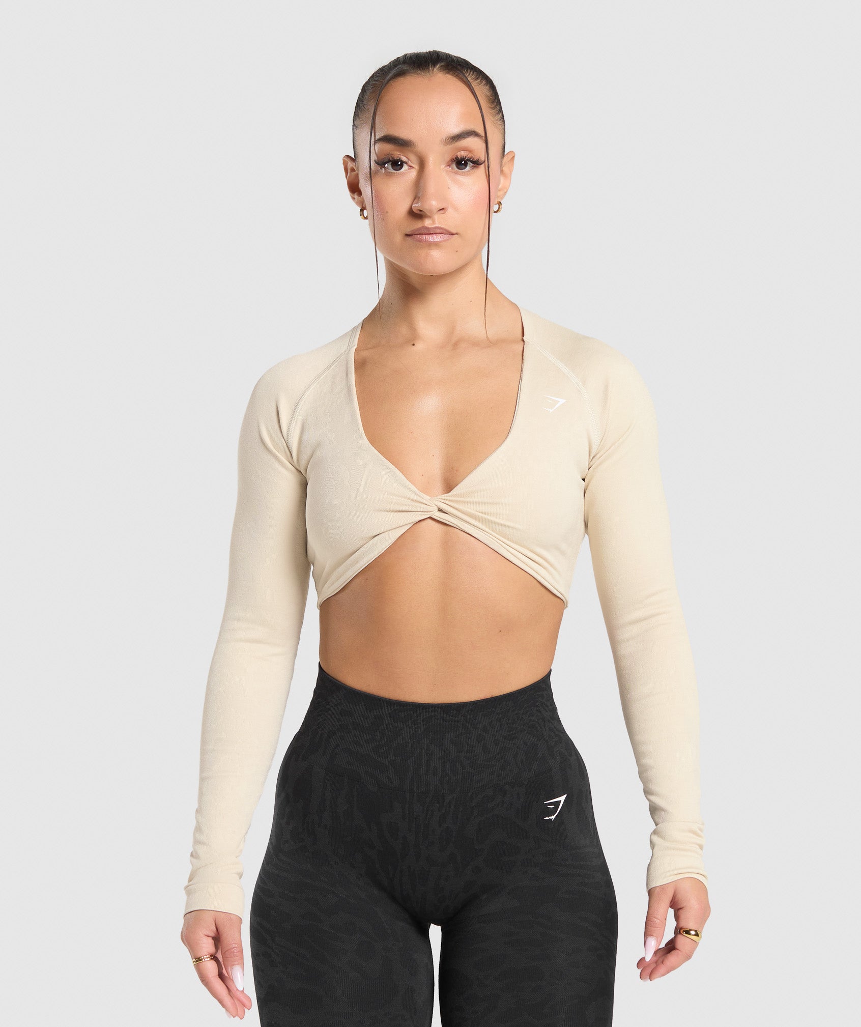 Adapt Safari Long Sleeve Crop Top Ecru White/Cream Beige