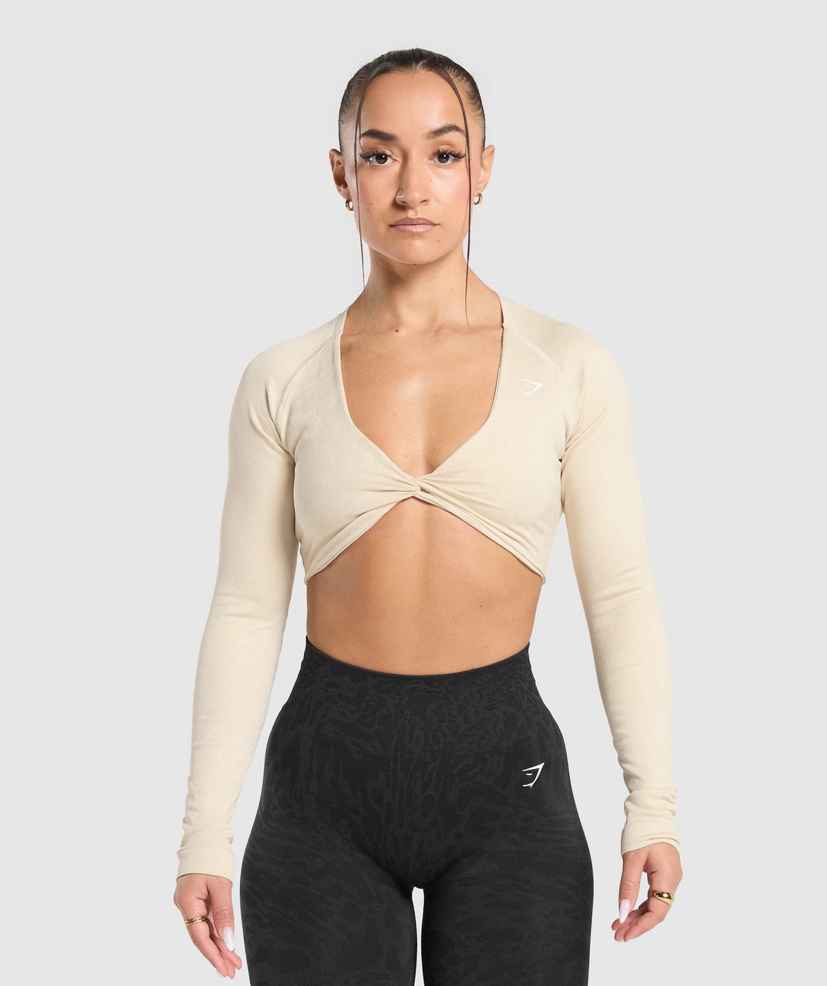 Adapt Safari Long Sleeve Crop Top Ecru White/Cream Beige