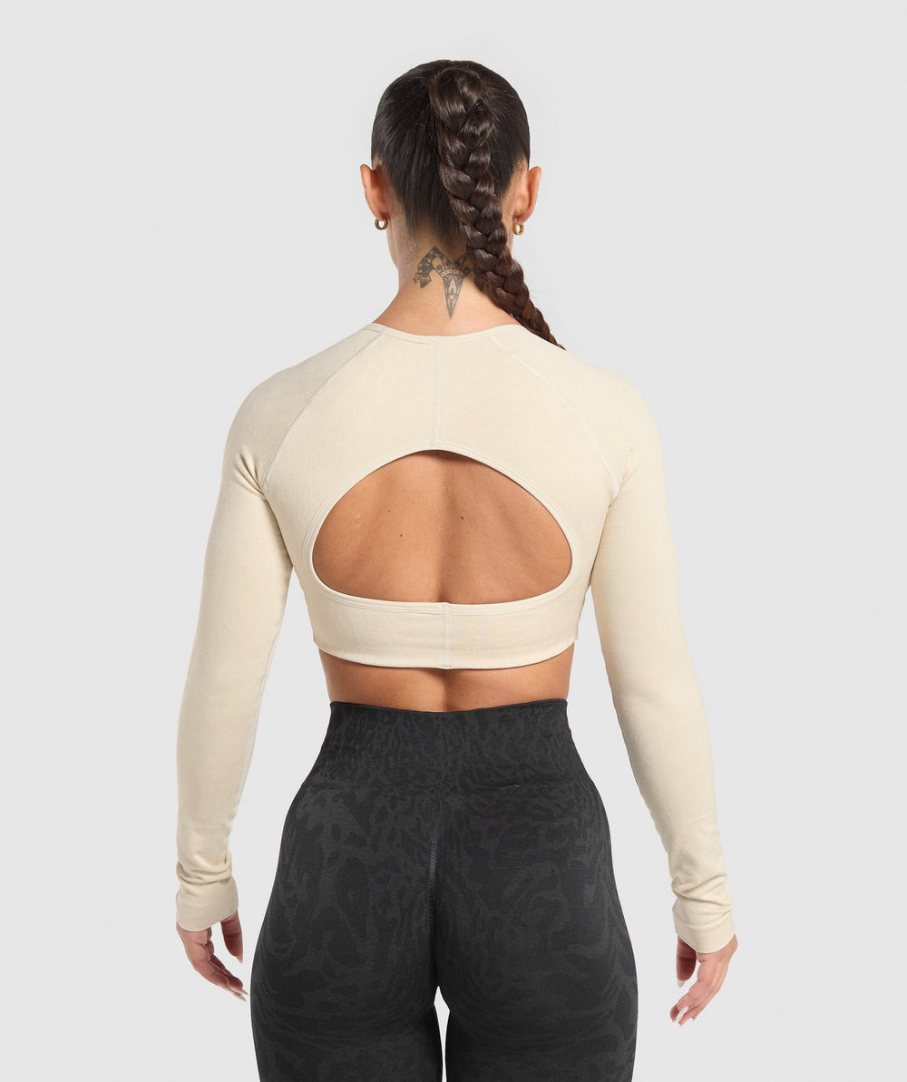 Adapt Safari Long Sleeve Crop Top Ecru White/Cream Beige
