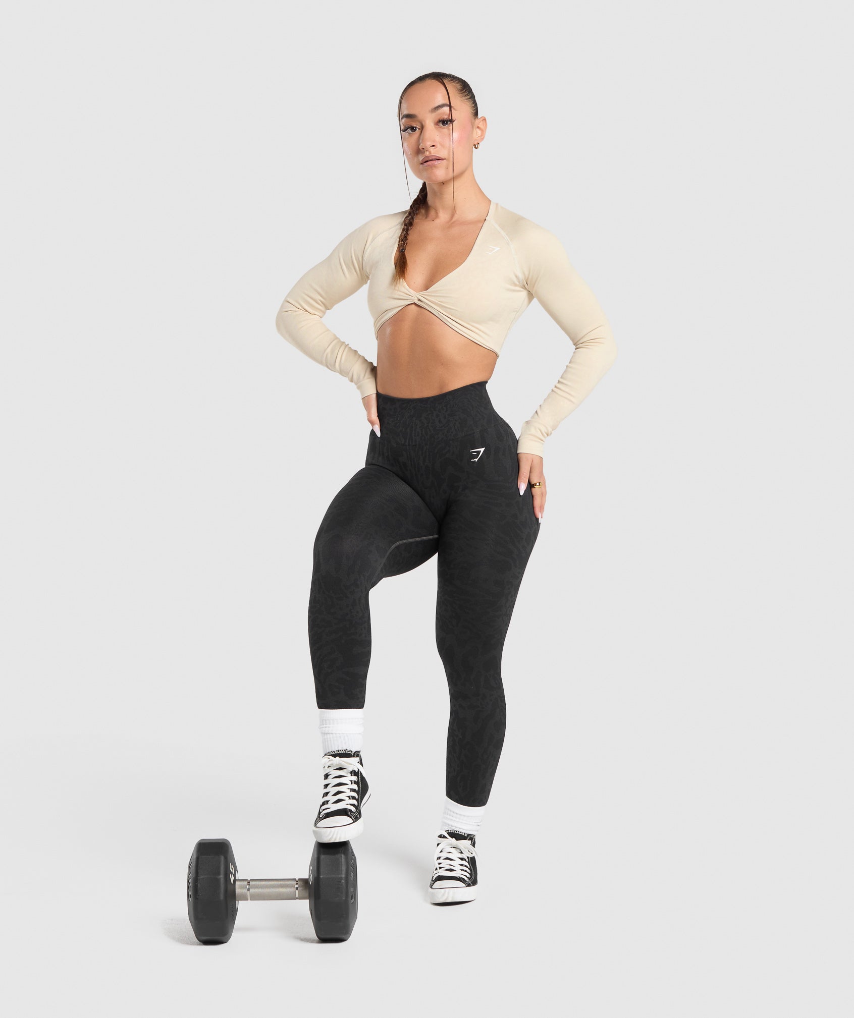 Adapt Safari Long Sleeve Crop Top Ecru White/Cream Beige