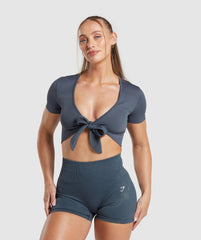 Gains Seamless Fitted Crop Top Titanium Blue