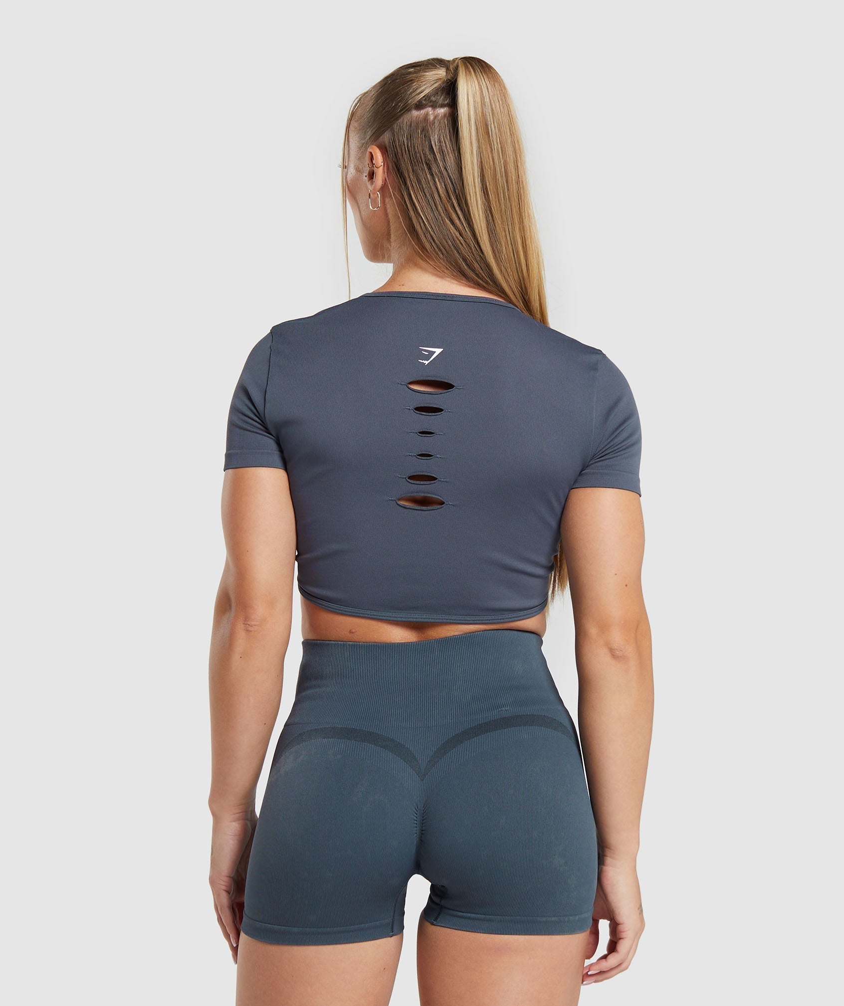 Gains Seamless Fitted Crop Top Titanium Blue