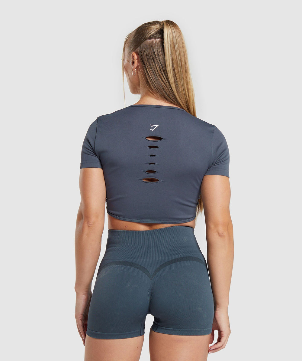 Gains Seamless Fitted Crop Top Titanium Blue