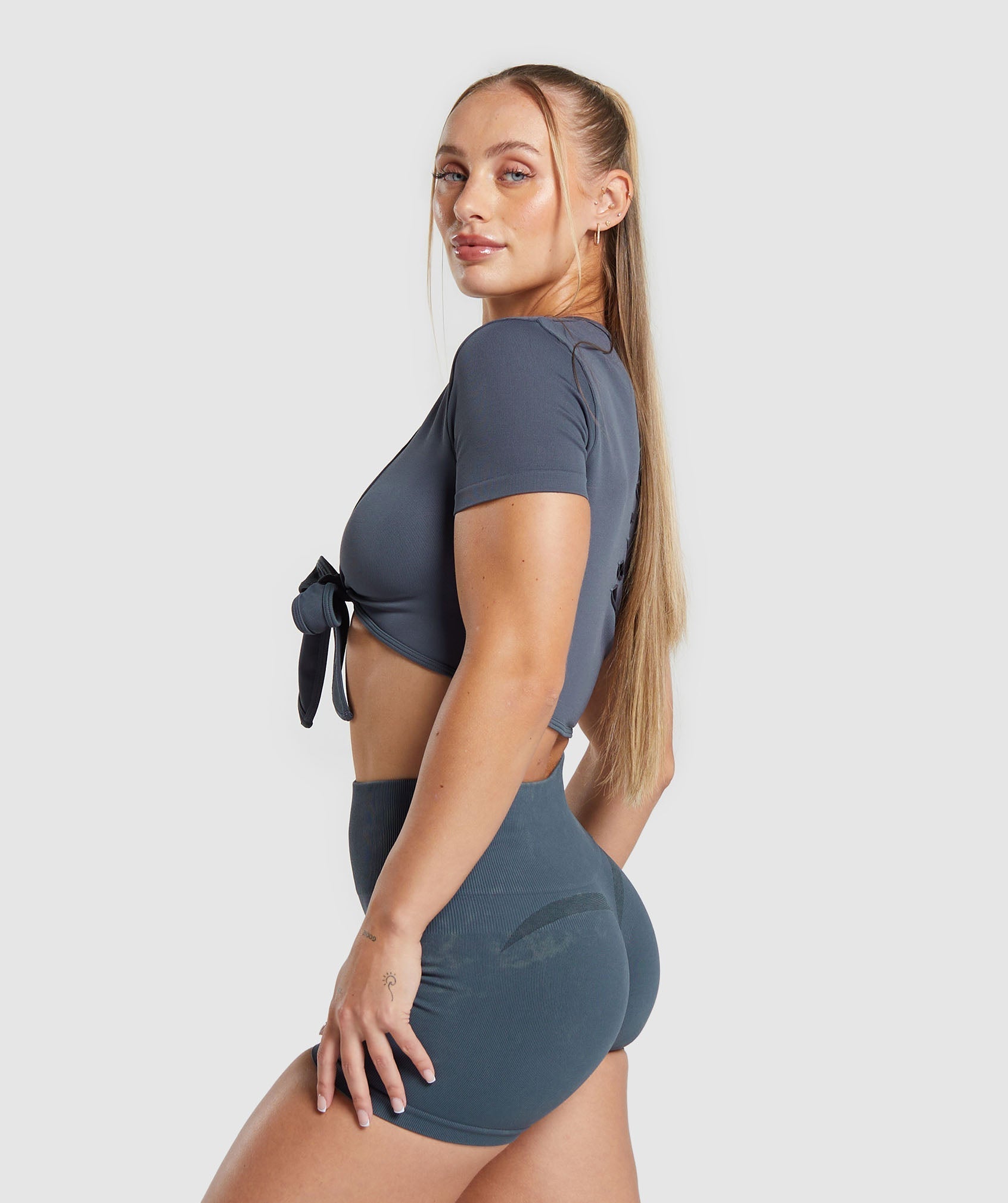 Gains Seamless Fitted Crop Top Titanium Blue