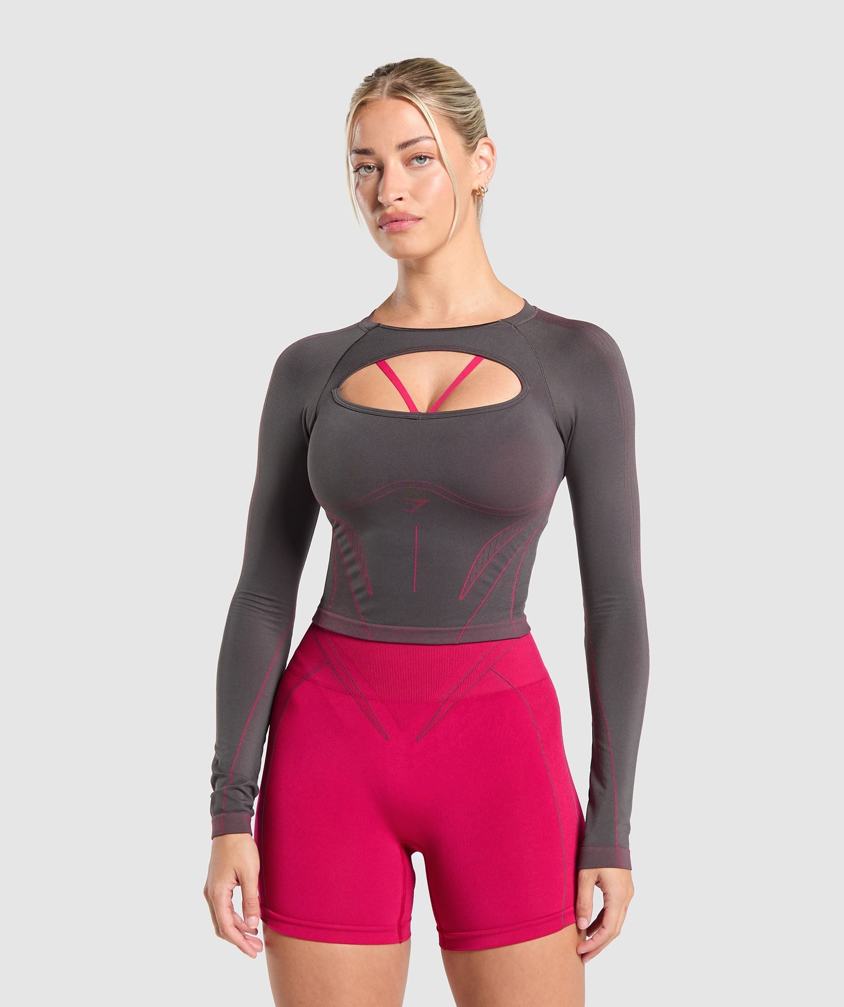 Apex Contrast Long Sleeve Top Asphalt Grey/Build Pink