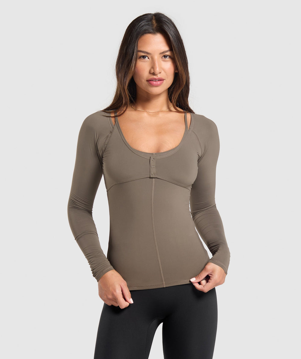 Rest Day Buttery Soft Long Sleeve Top Camo Brown