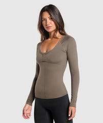 Rest Day Buttery Soft Long Sleeve Top Camo Brown