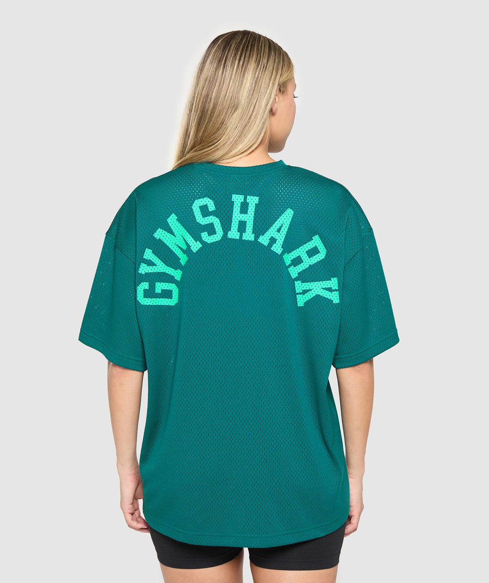 Mesh Graphic Oversized T-Shirt Functional Teal