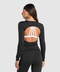Everyday Open Back Long Sleeve Top Black
