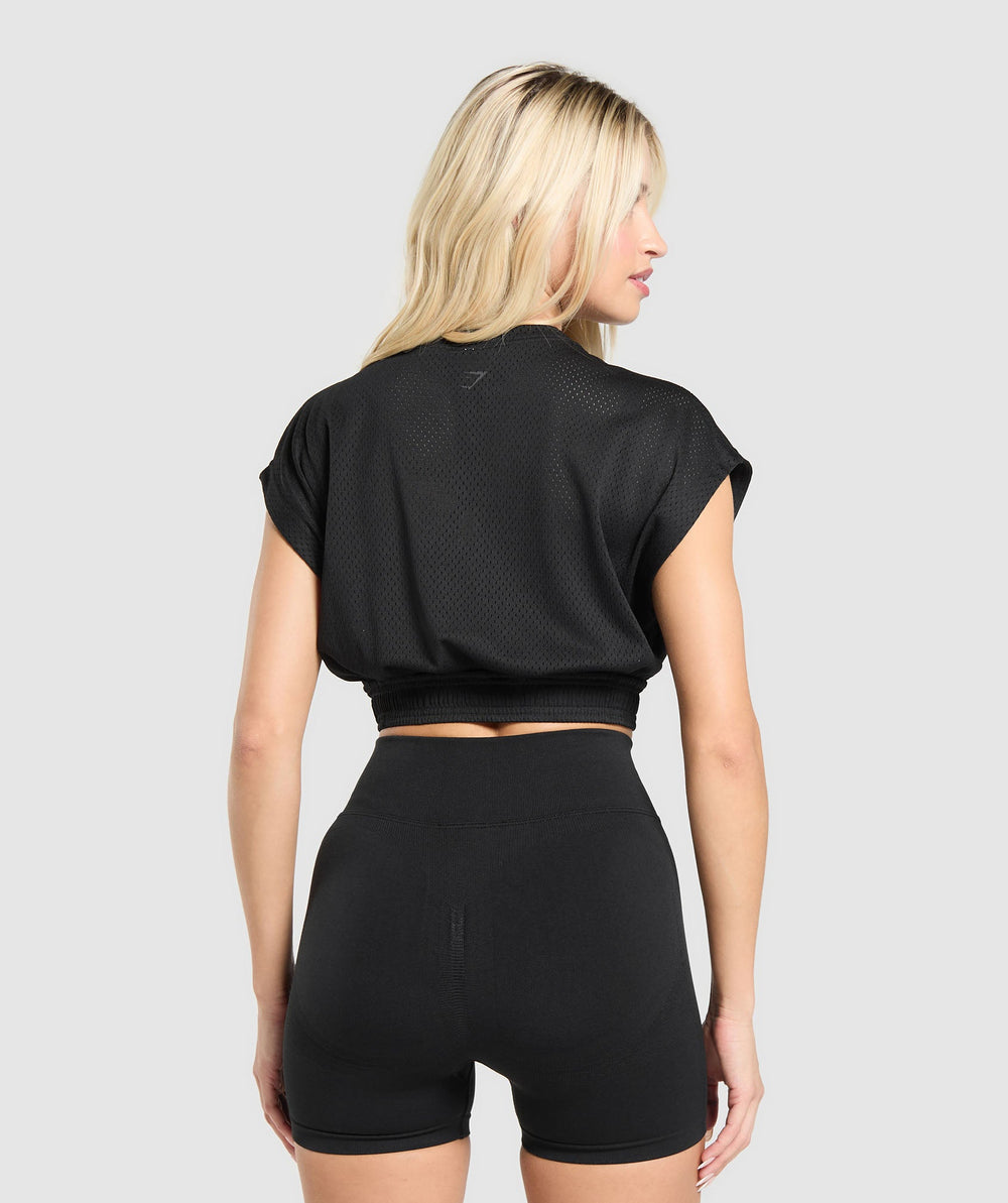 Mesh Graphic Crop Top Black