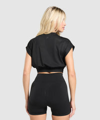 Mesh Graphic Crop Top Black