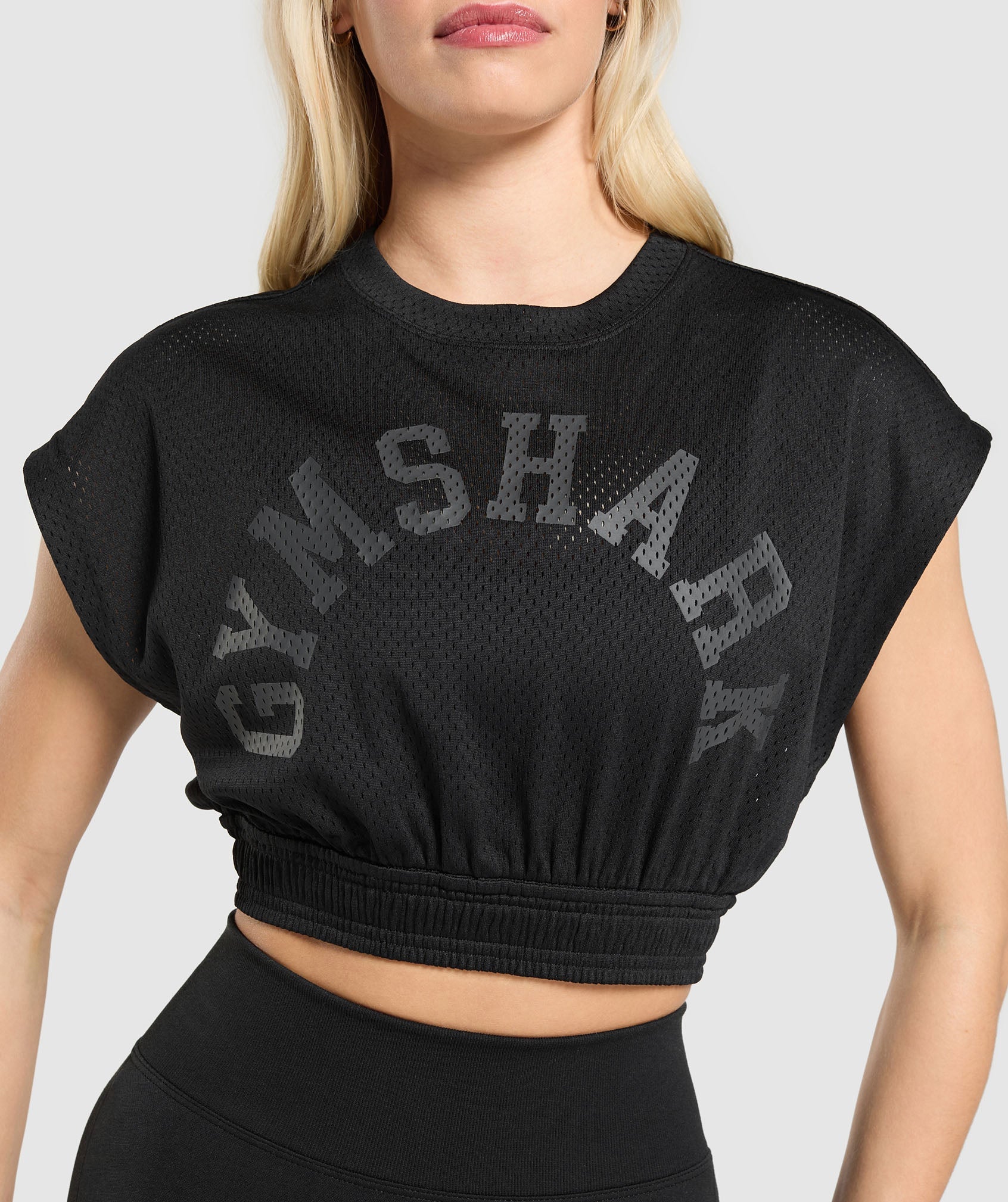 Mesh Graphic Crop Top Black