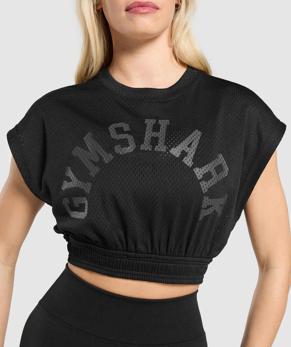 Mesh Graphic Crop Top Black