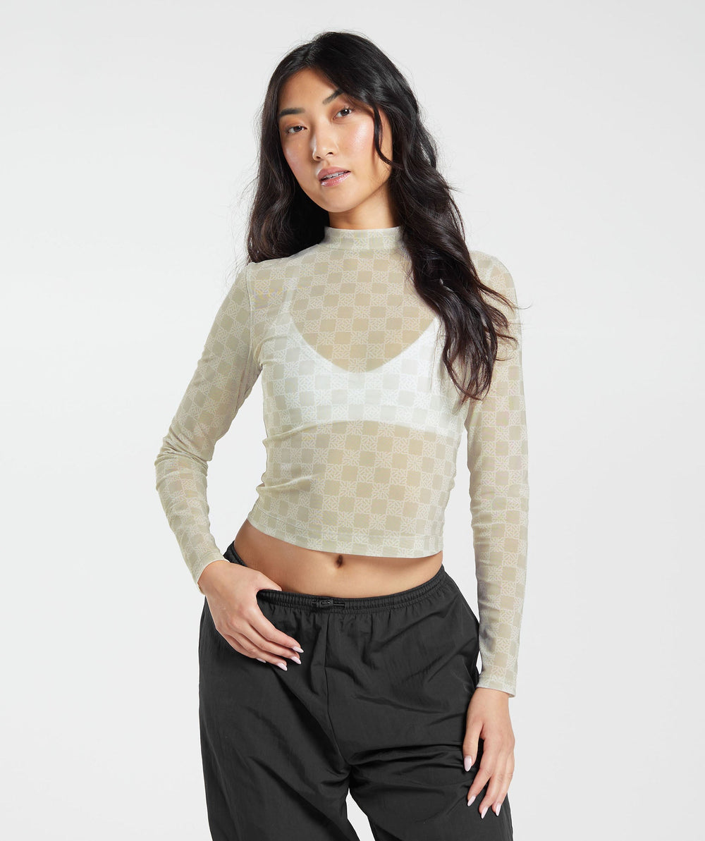 Monogram Mesh Long Sleeve Top Vanilla White