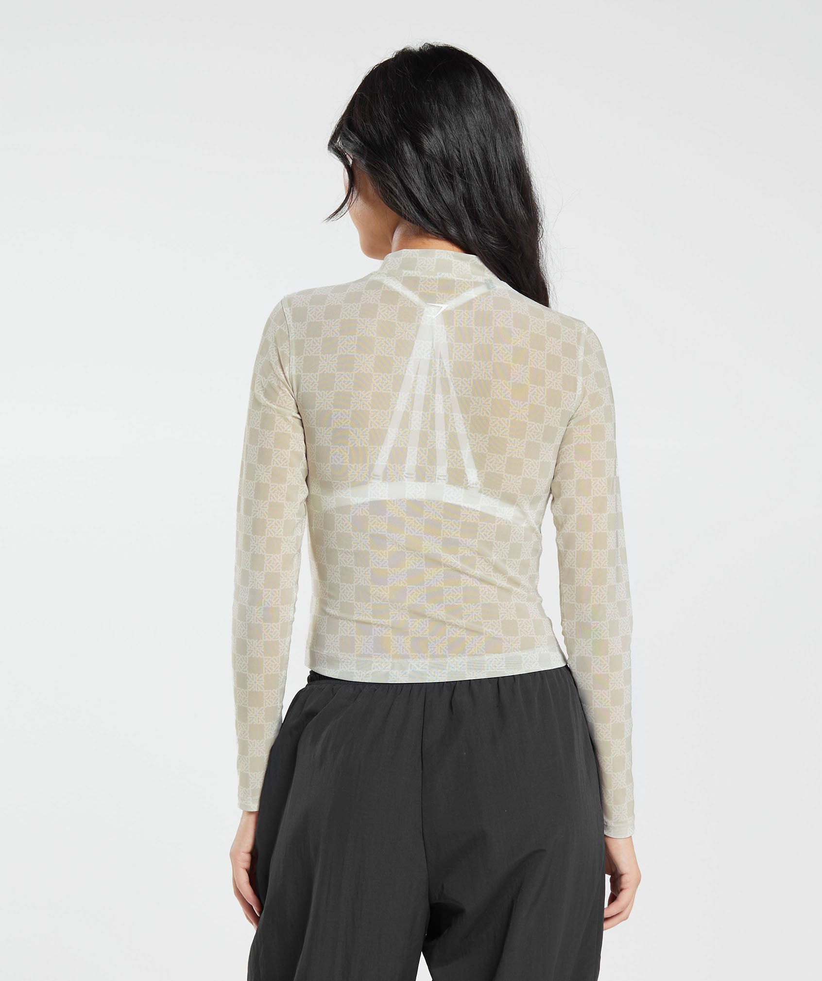 Monogram Mesh Long Sleeve Top Vanilla White