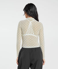 Monogram Mesh Long Sleeve Top Vanilla White