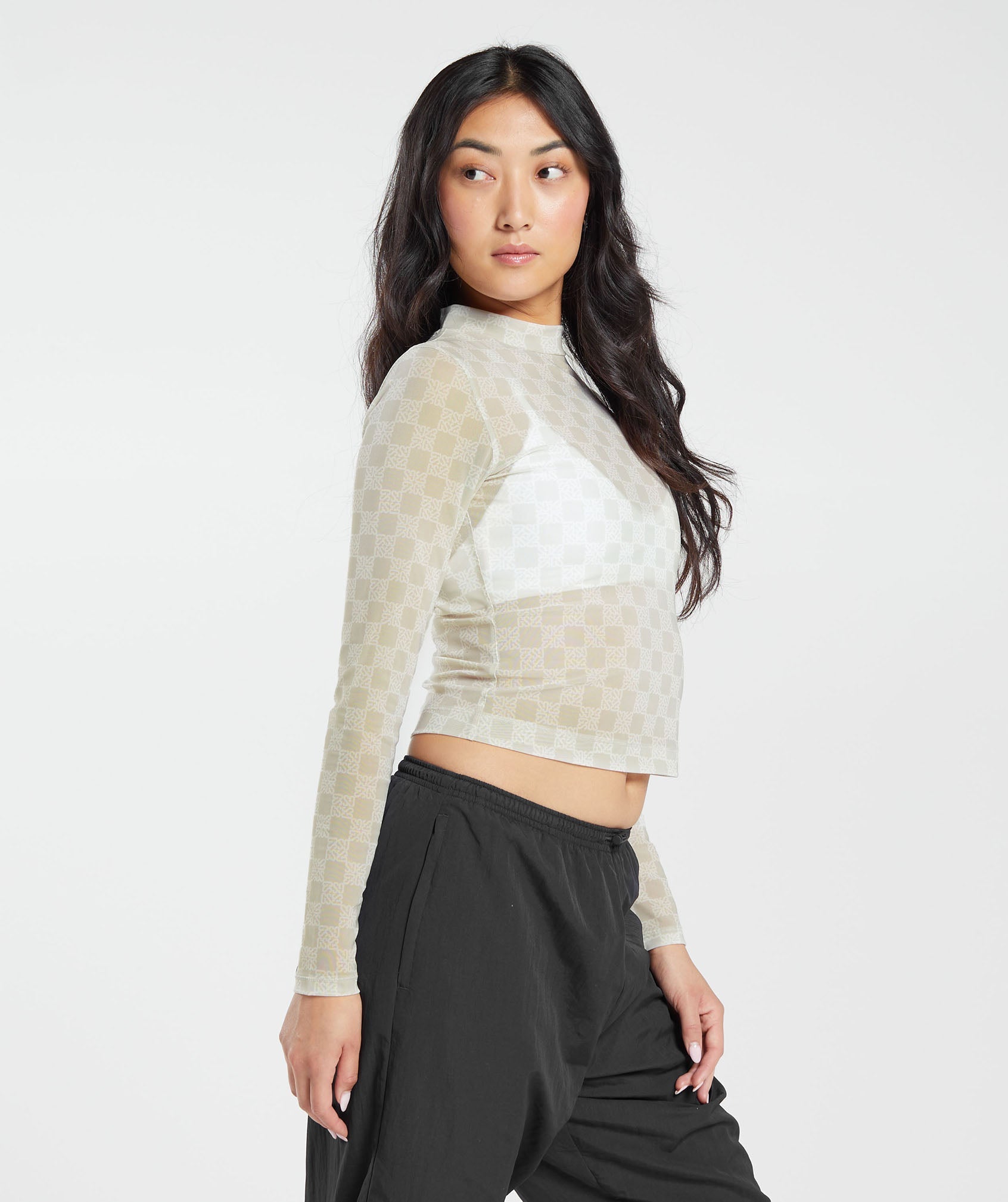 Monogram Mesh Long Sleeve Top Vanilla White