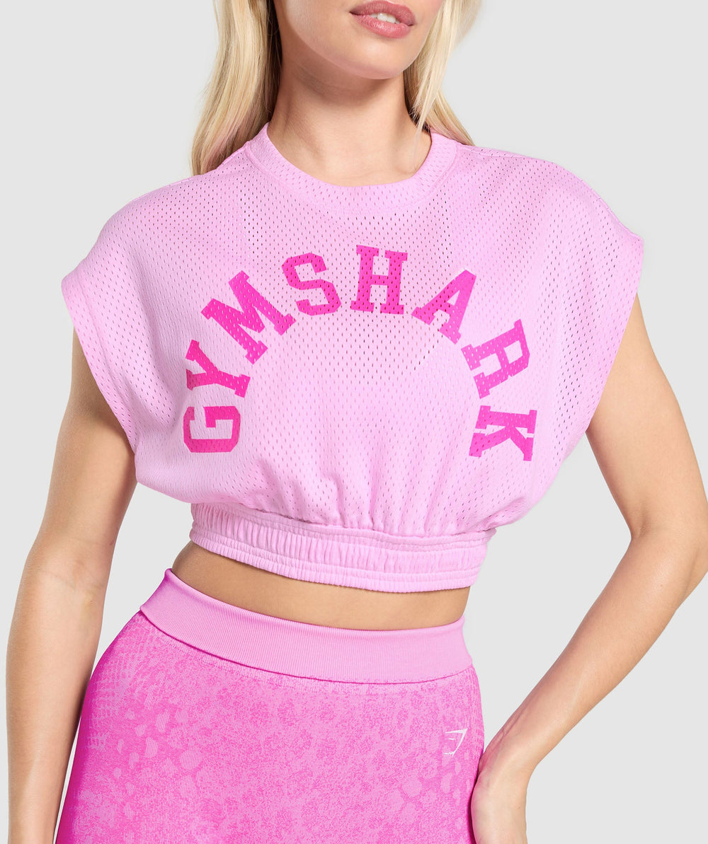 Mesh Graphic Crop Top Sour Pink