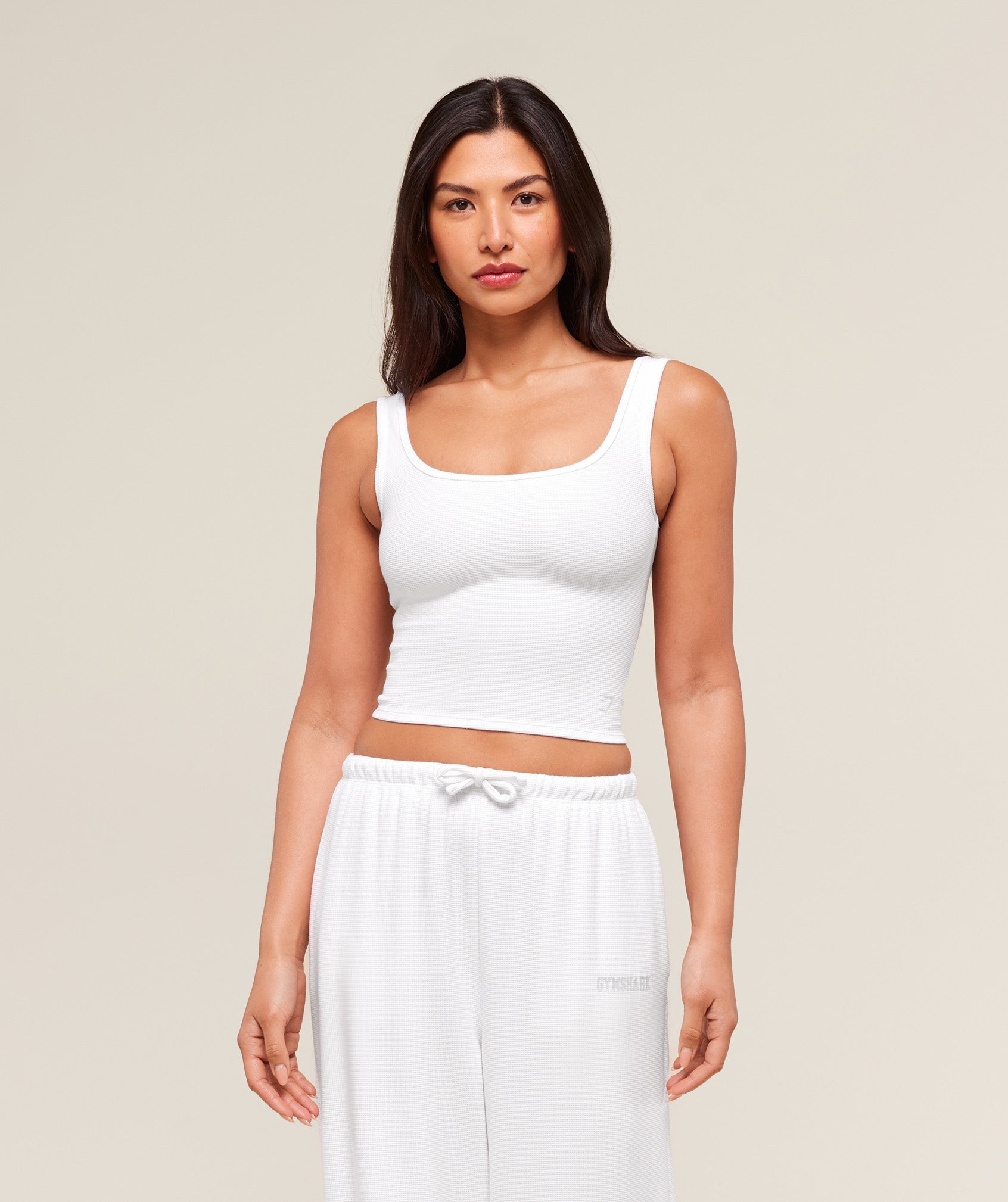 Waffle Cropped Tank White