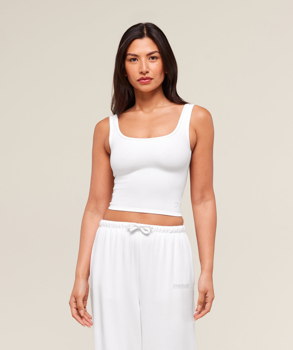 Waffle Cropped Tank White